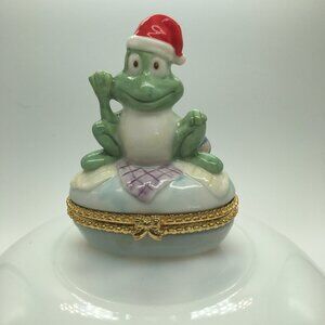 Vintage 1998 Frog with santa Hat Hinged Trinket Box